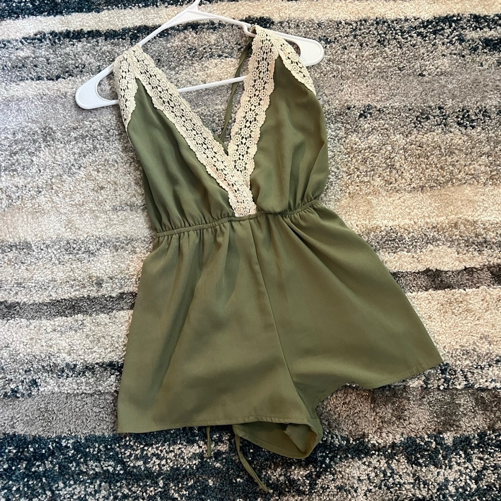Green V-Neck open back romper